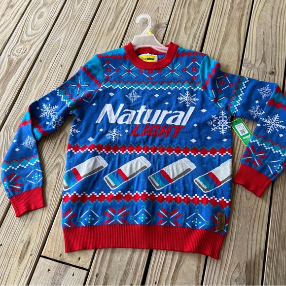 Tipsy Elves Natty Light ugly Christmas sweater NWT M - Picture 1 of 7